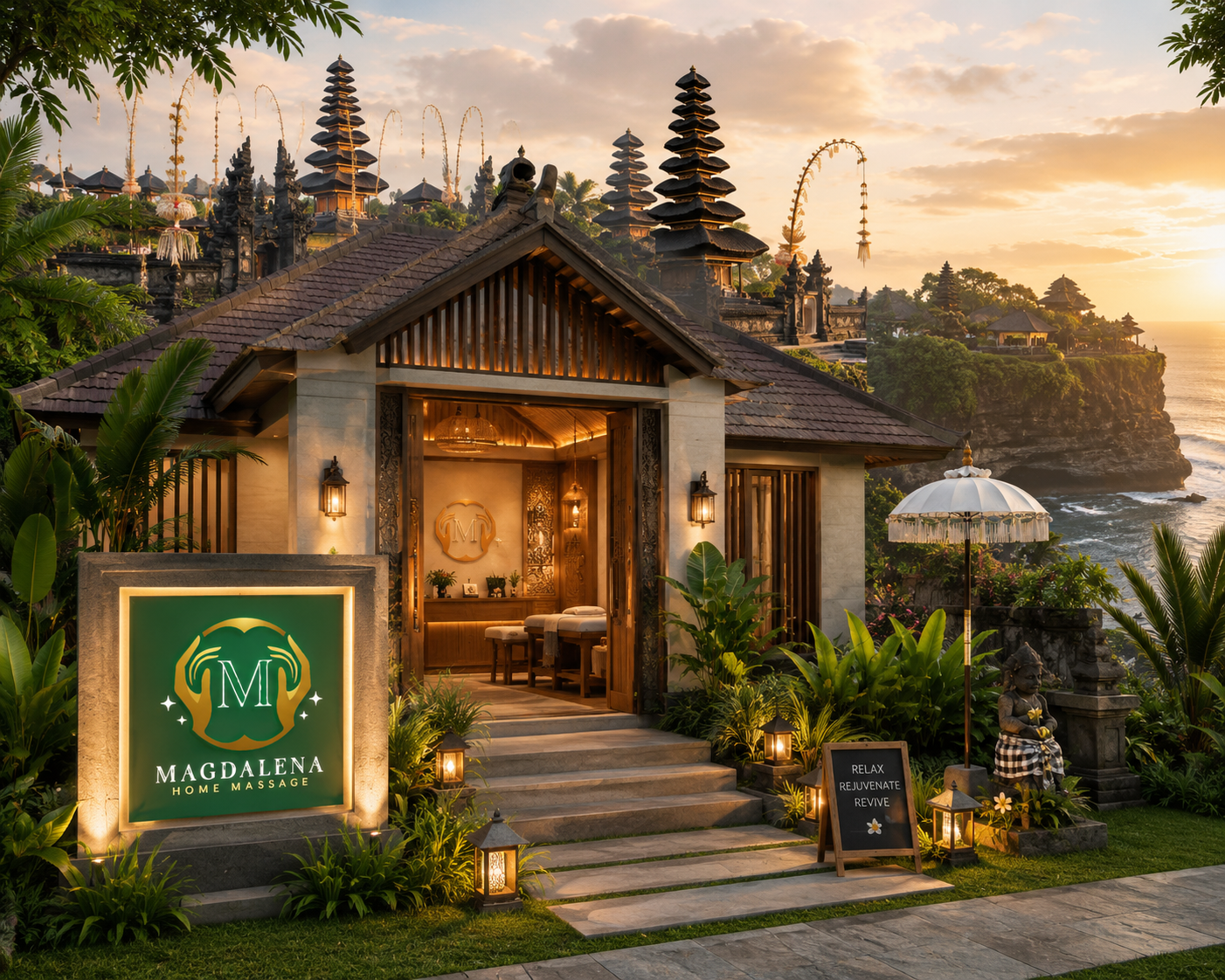 Mobile Massage in Bali spa building with a professional wellness center in front of an iconic Bali tourist attraction