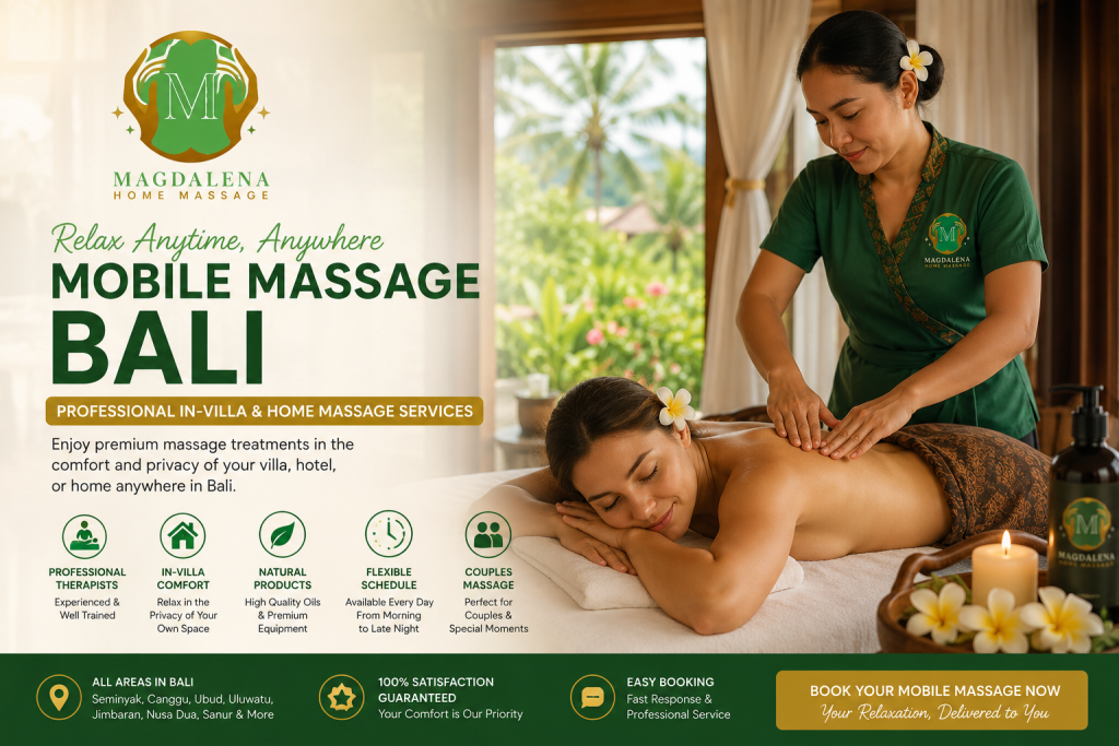 Professional Mobile Massage Bali therapist providing relaxing in villa and home massage services for travelers and residents across Bali.