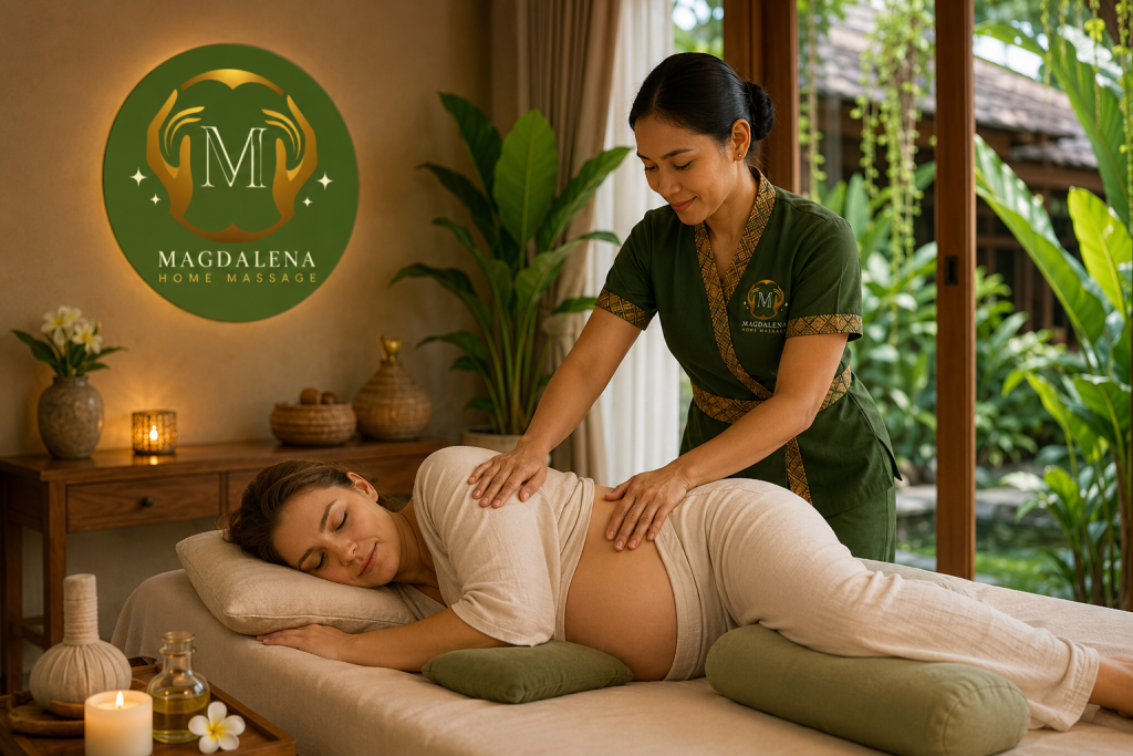 Professional Pregnancy Massage Bali service providing safe prenatal relaxation through Mobile Massage Bali at a private villa with an experienced therapist.