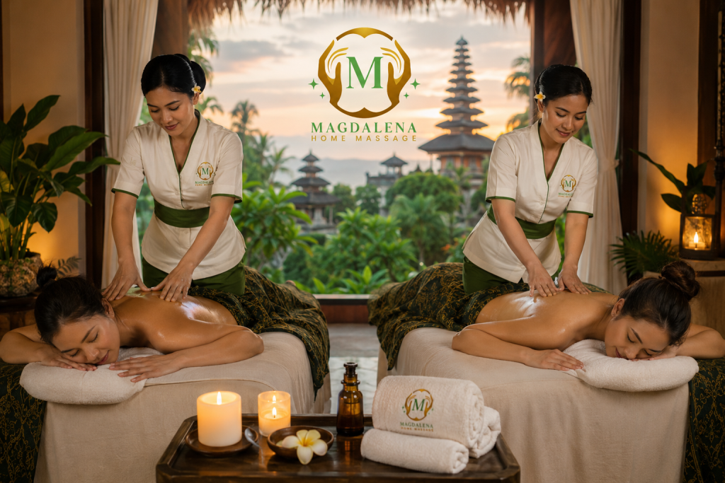 Professional Four Hands Massage Bali treatment by two experienced therapists providing a relaxing Mobile Massage Bali service in a private luxury villa.