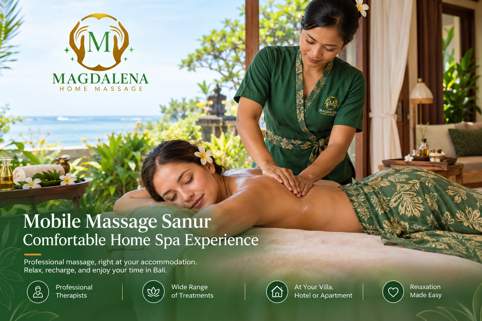 Mobile Massage Sanur professional therapist providing a relaxing home spa massage in a Sanur villa