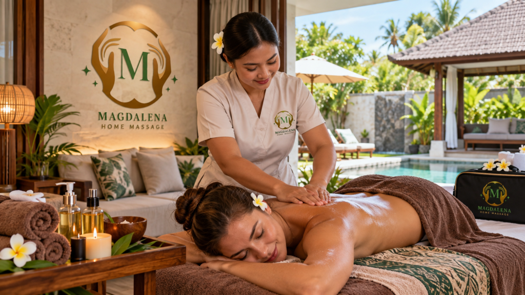 Mobile Massage Seminyak luxury spa treatment with a professional therapist providing a relaxing massage at a private Bali villa